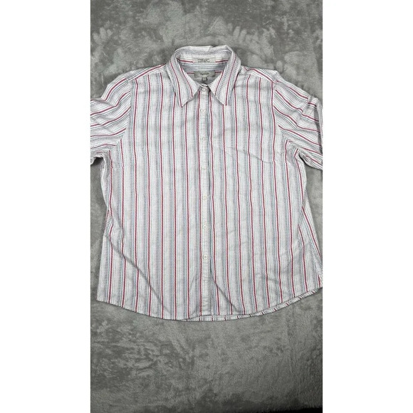 Faconnable Button Shirt Size L Red Blue White Stripe Womens $96 - Picture 9 of 16